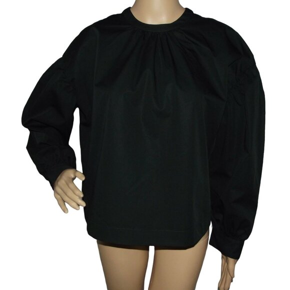 Express Blouse Womens XS 0-2 Black Oversize Puff Sleeve top shirt gathered neck - Picture 2 of 12